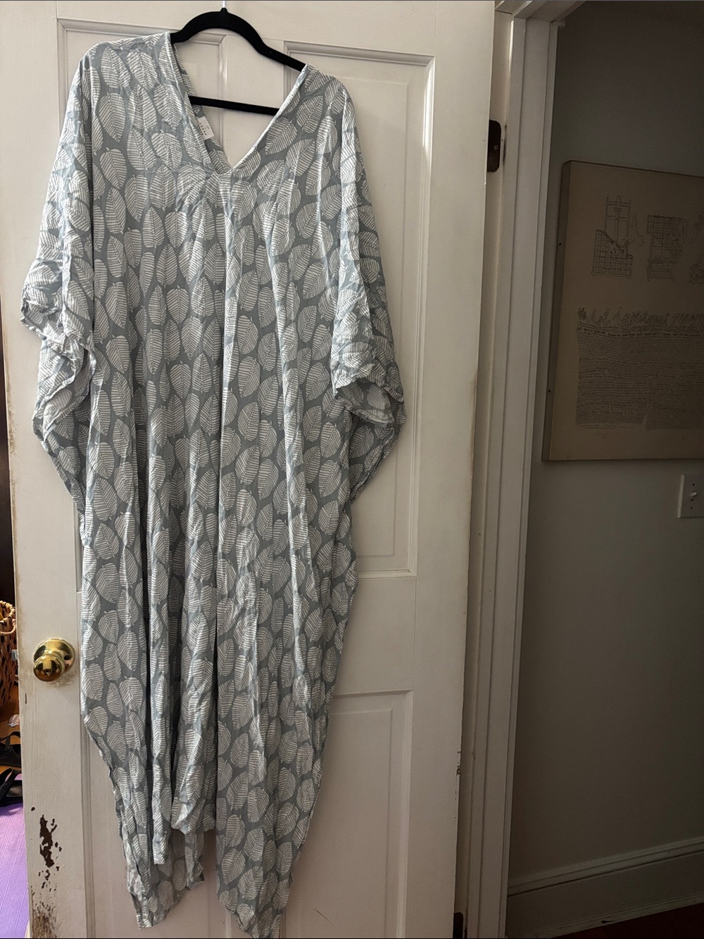 Women’s Light Blue & White Maxi Dress - Relaxed V-Neck Kaftan caftan Bali